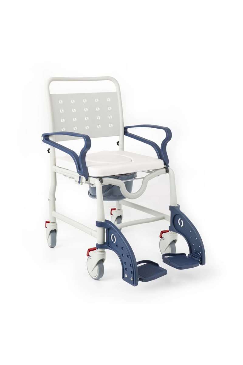 Banyo Tuvalet Sandalyesi Lacivert|Soft Minderli,4 Frenli Teker,Paslanmaz Gövde DM-8088C